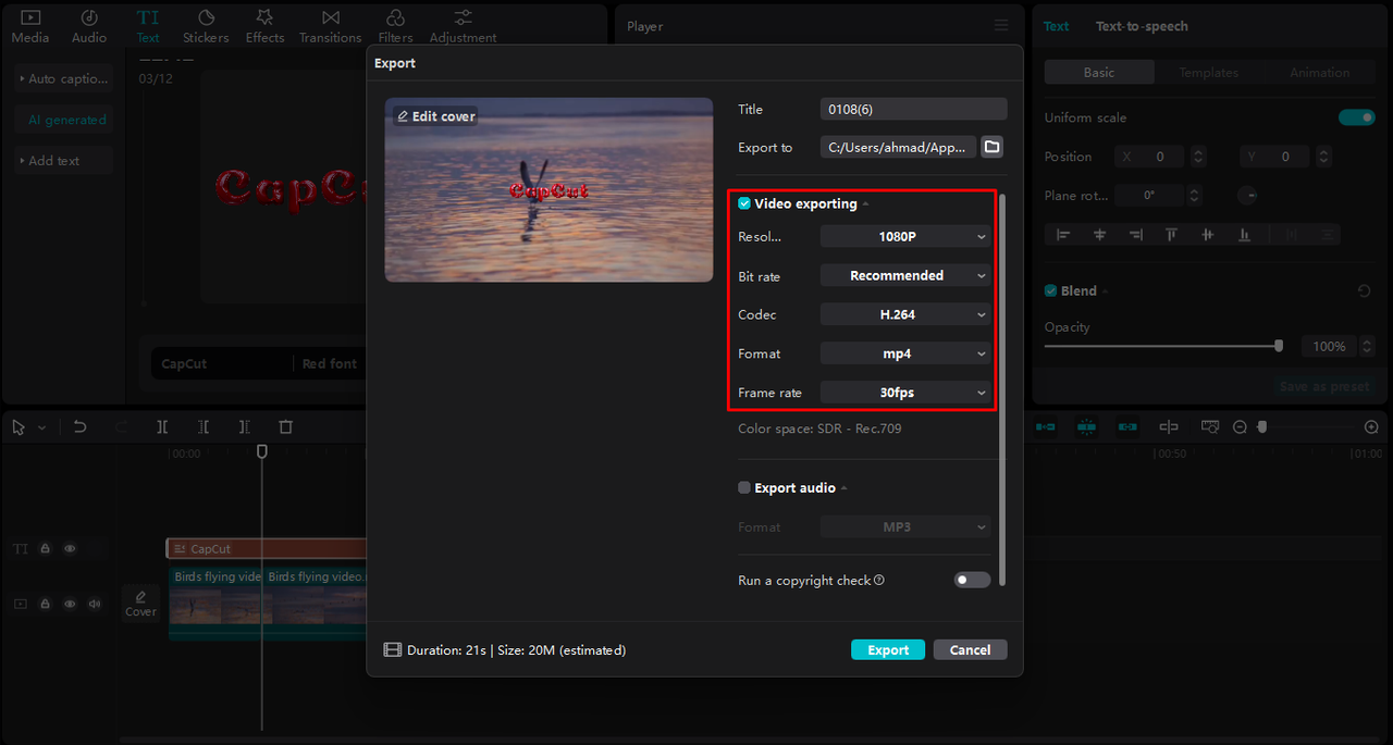 Change the video resolution, frame rate, and format