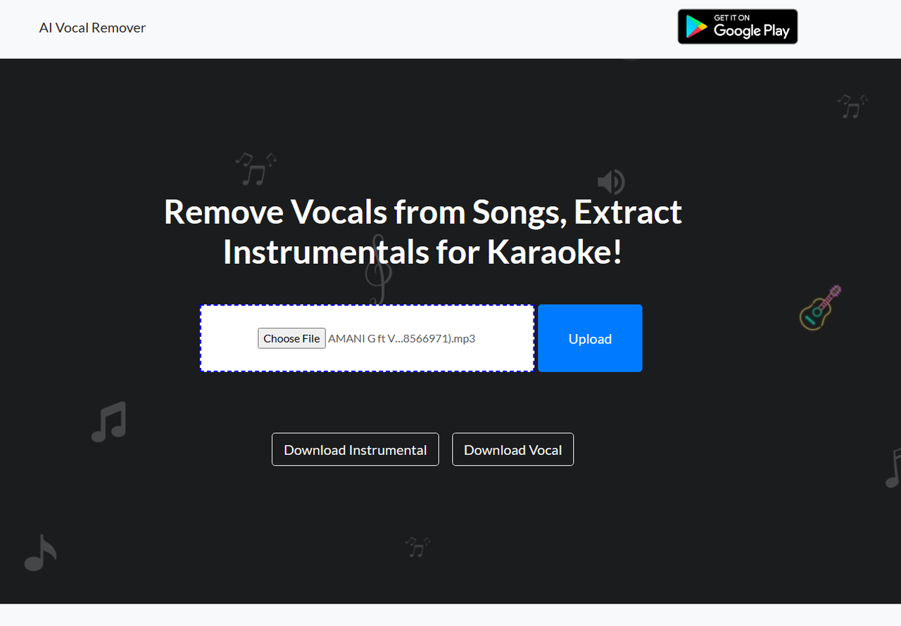 AIVocalRemover, a vocal remover download interface 
