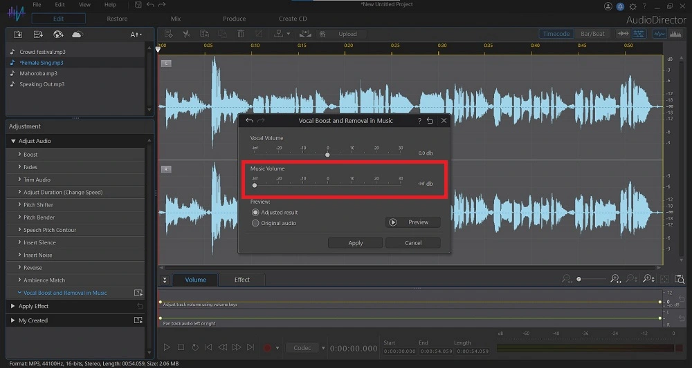 How to remove vocals on the AudioDirector vocal eliminator software