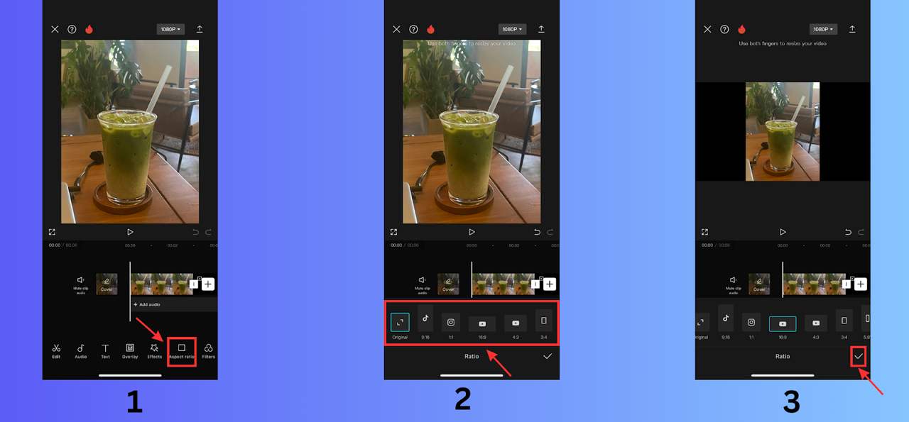 Aspect ratio options for photo videos