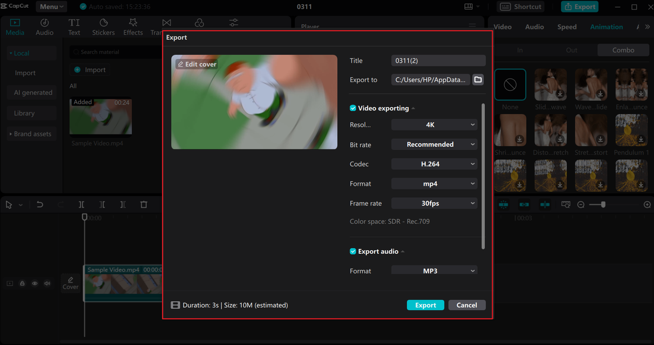 Export a video from the CapCut desktop editor to contrast CapCut vs Premiere Pro