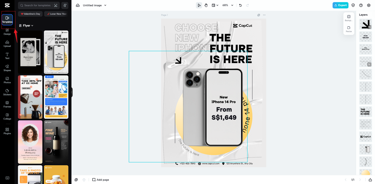 CapCut Online's infertace showing how to use the templates