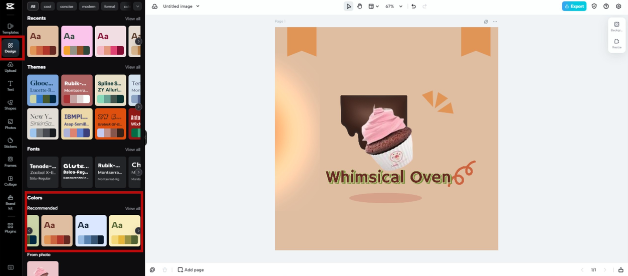 Apply color theme to cupcake logo in CapCut Online