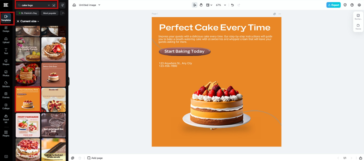Birthday cake logo designs in CapCut Online