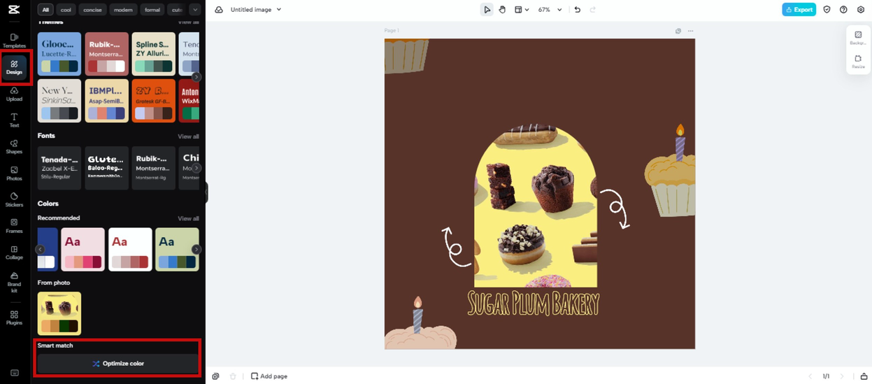 Apply color theme to cupcake logo in CapCut Online