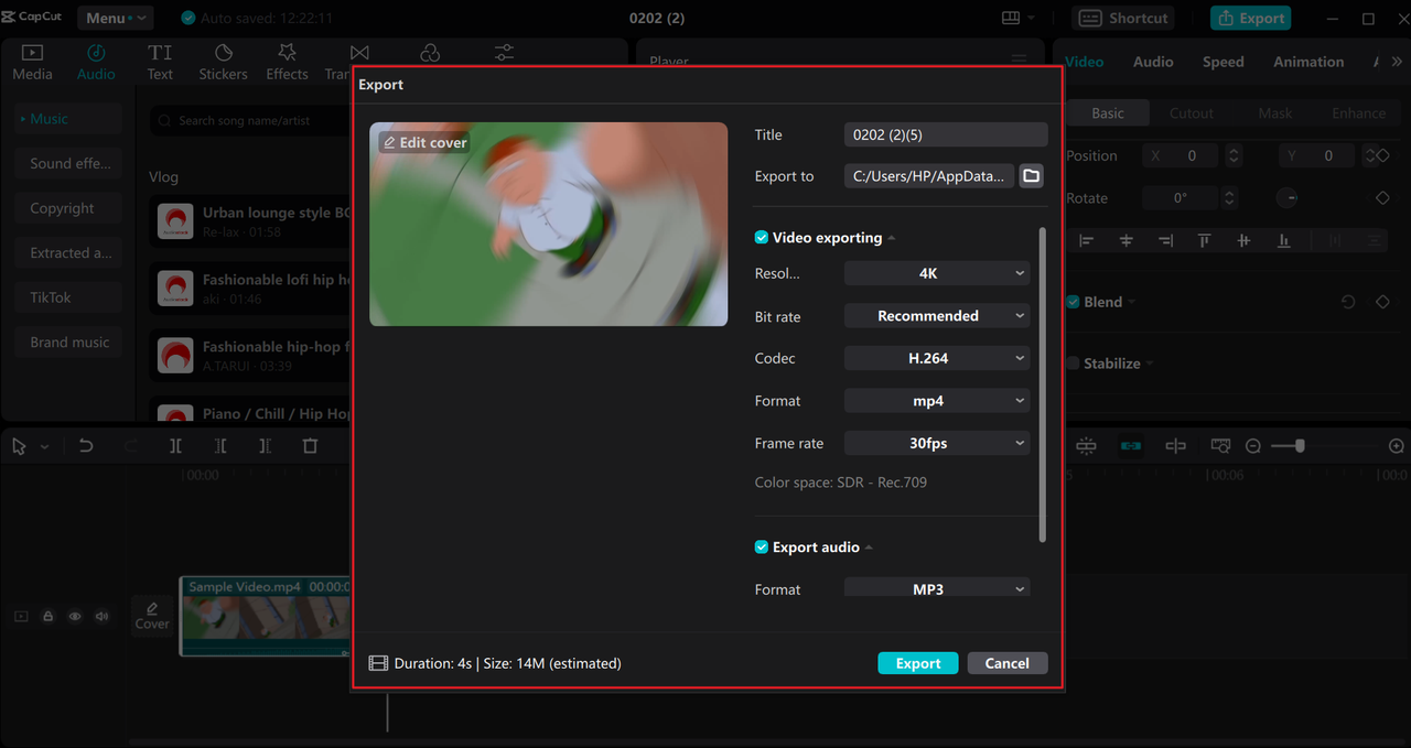 Share a video from the CapCut desktop free animation software