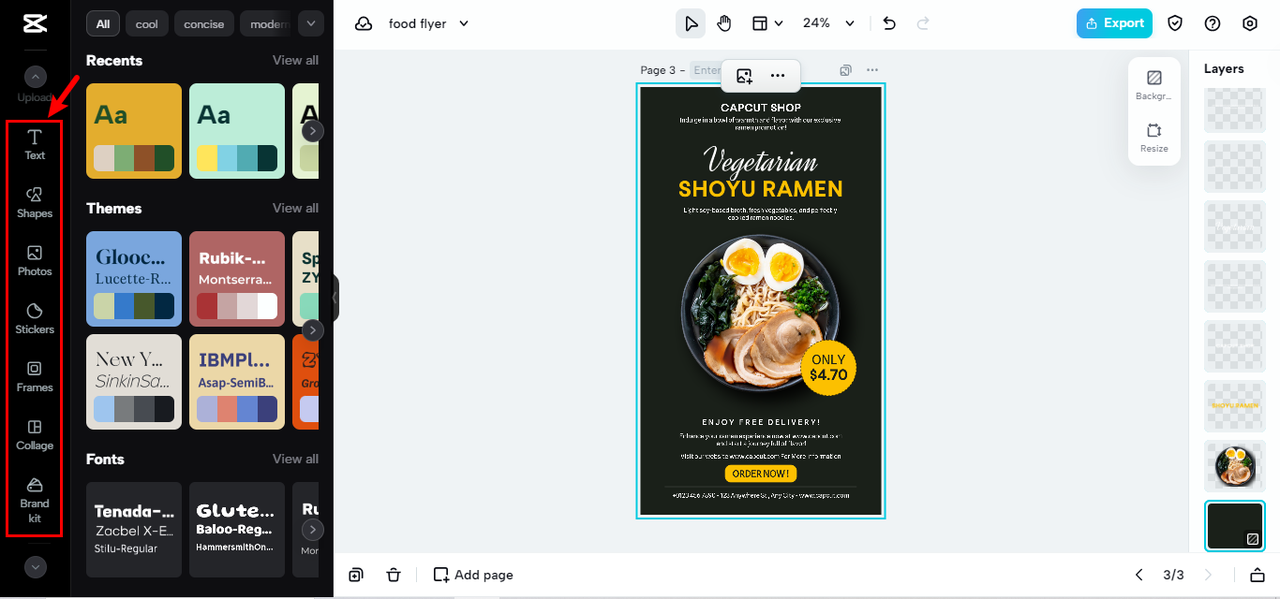 Add creative elements to food flyer