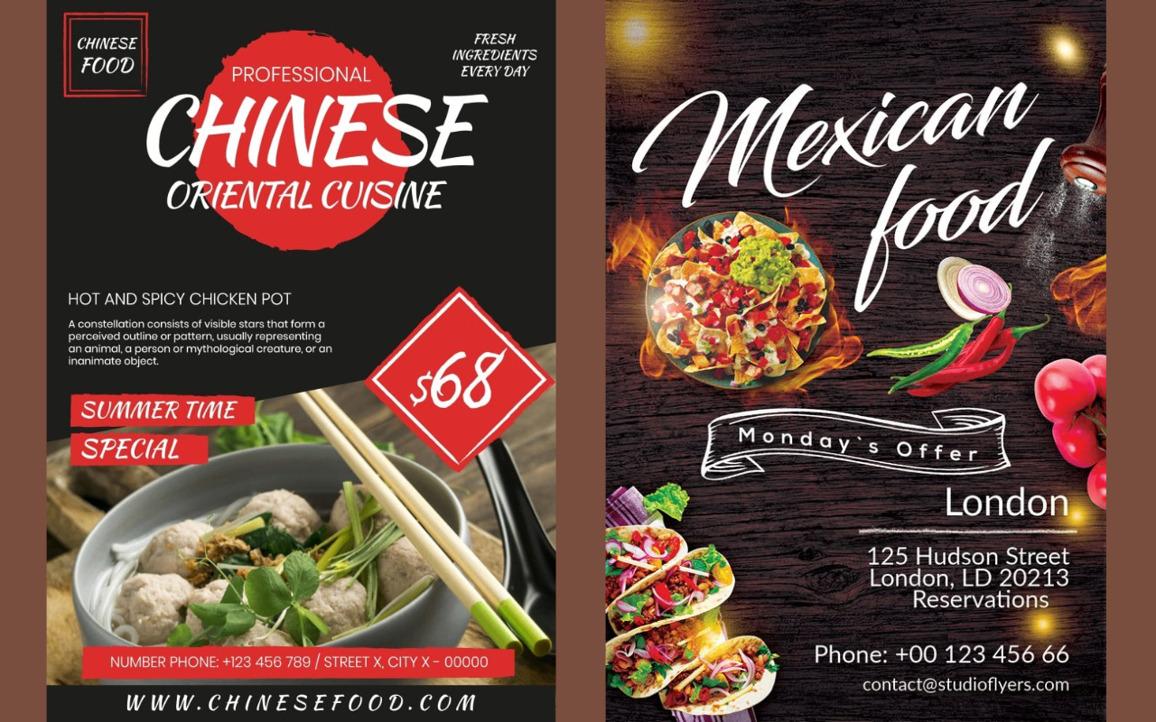 Food restaurant flyer design by cuisine