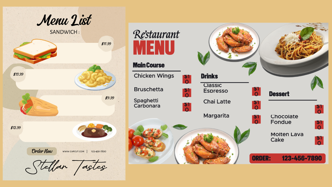 Menu blank template samples