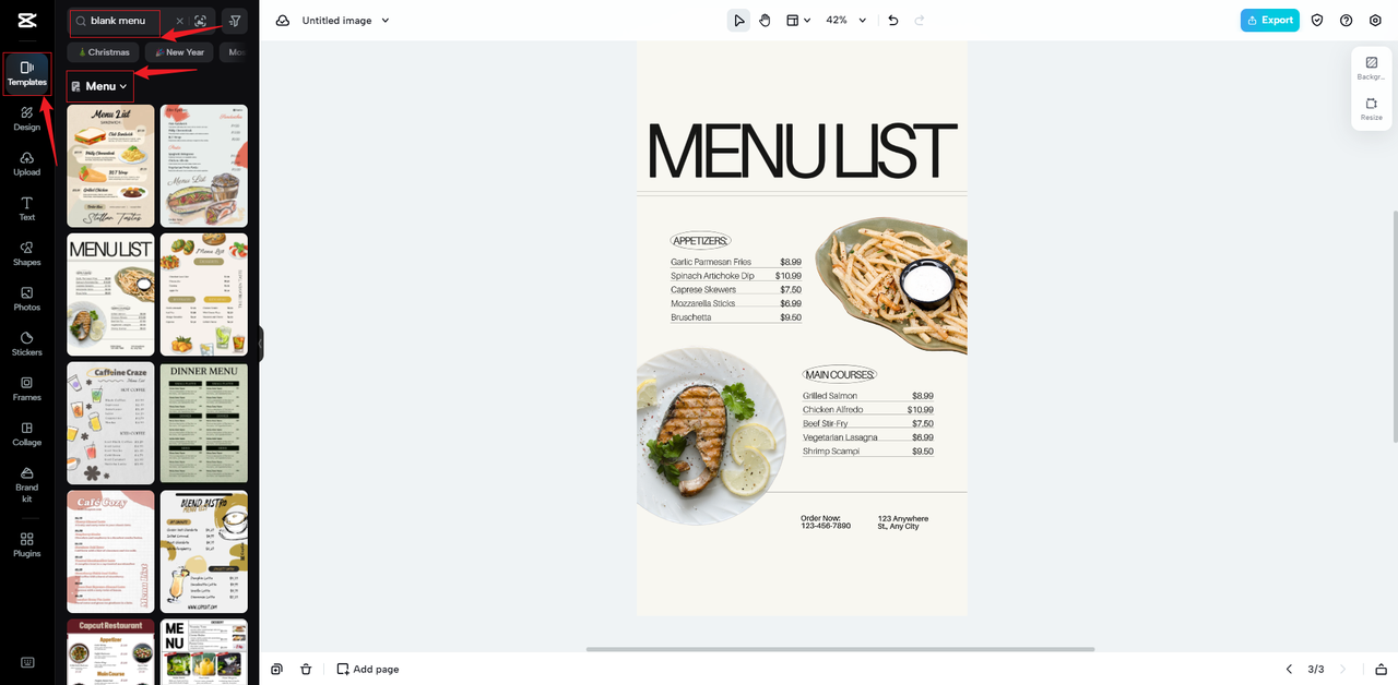 CapCut Online interface showing how to access different templates