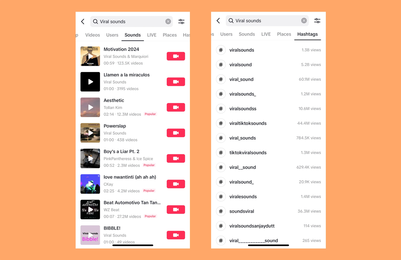 find TikTok trend sounds via the Search function TikTok