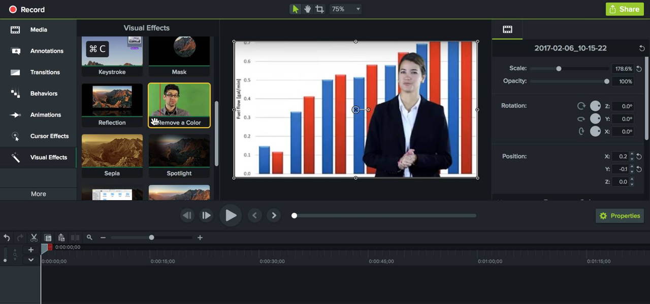 Chroma key interface on the Camtasia video editor