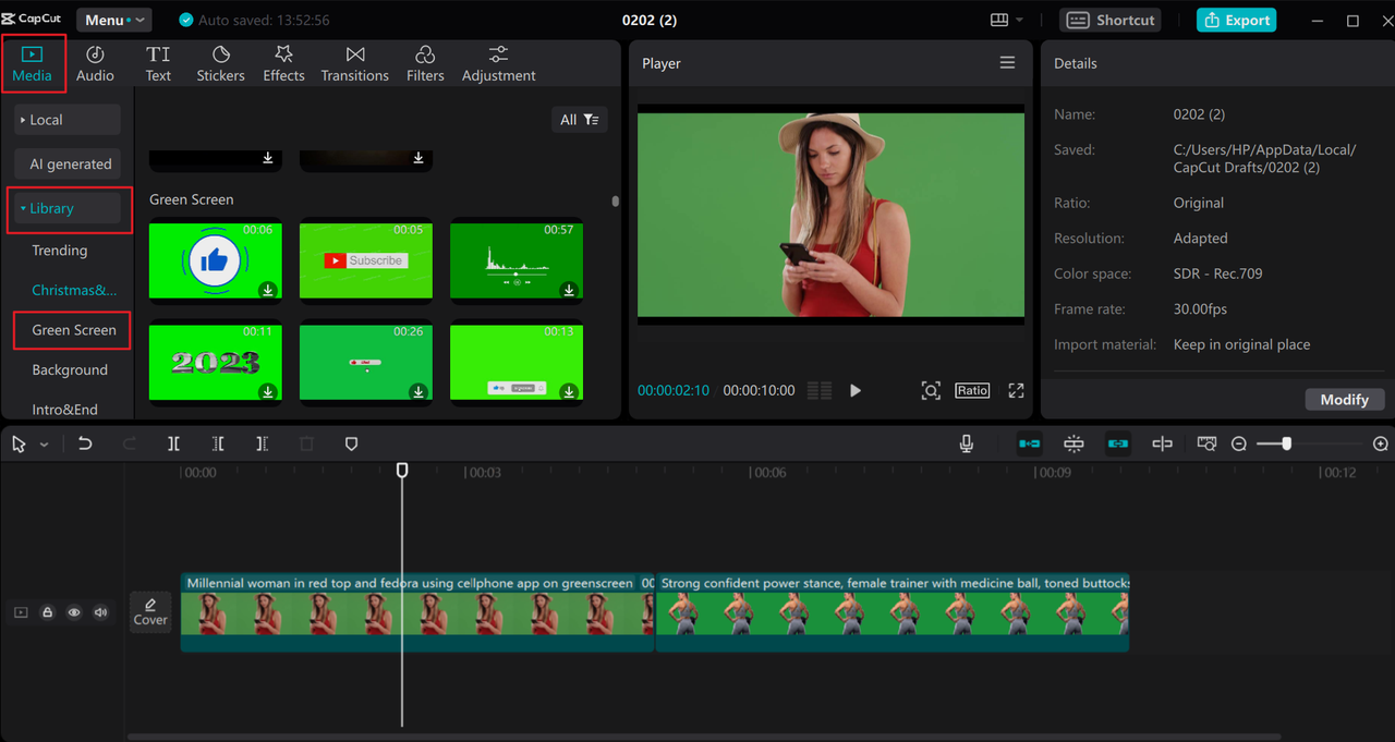 Green screen background videos on the CapCut desktop video editor