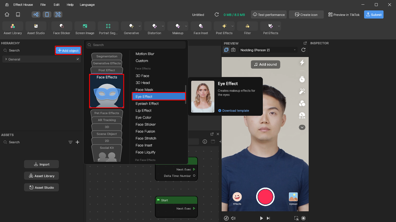 Apply eye effect in the TikTok Effect Creator