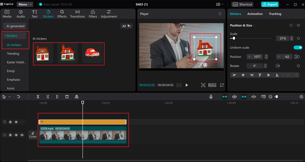 Edit brand stickers on the CapCut desktop video editor