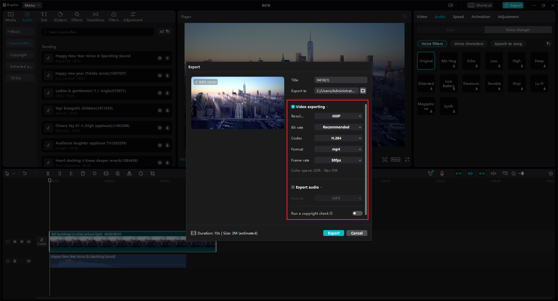 Export settings