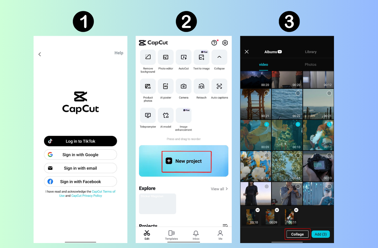 Download CapCut app, sign up and upload media