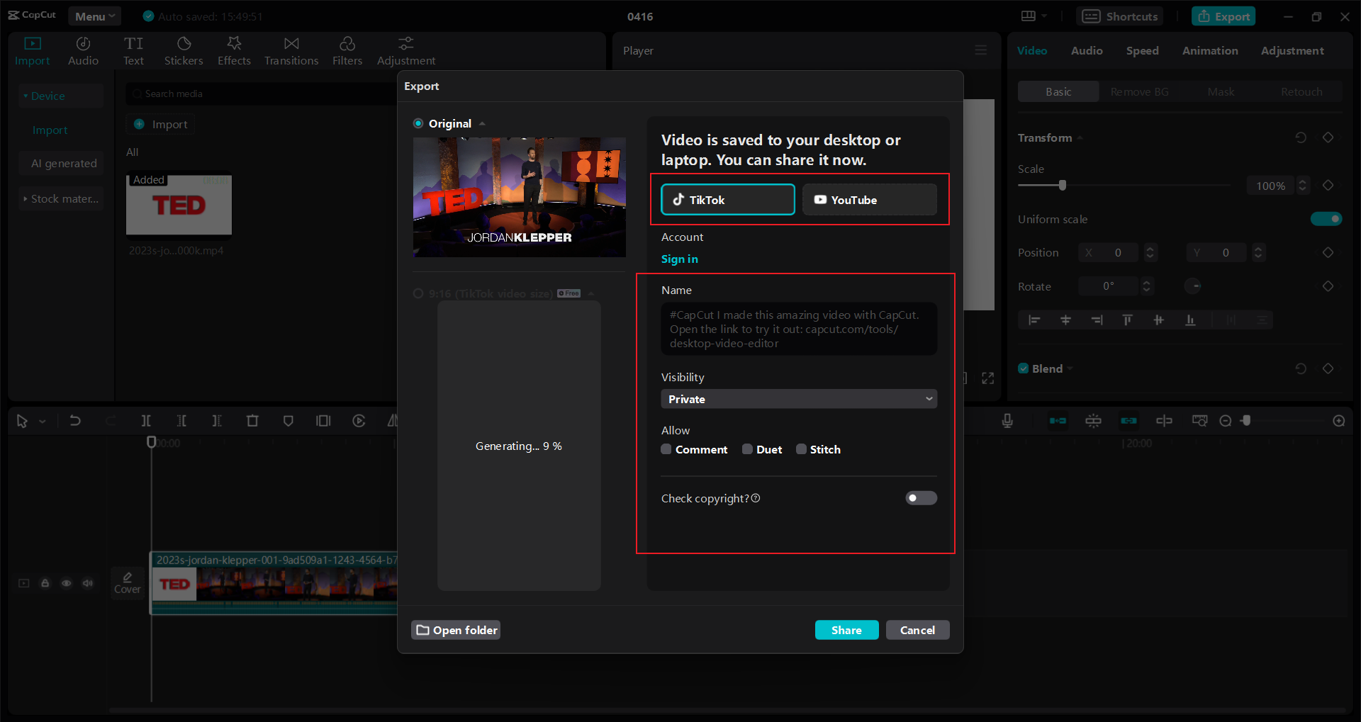 how to share video on CapCut video editor
