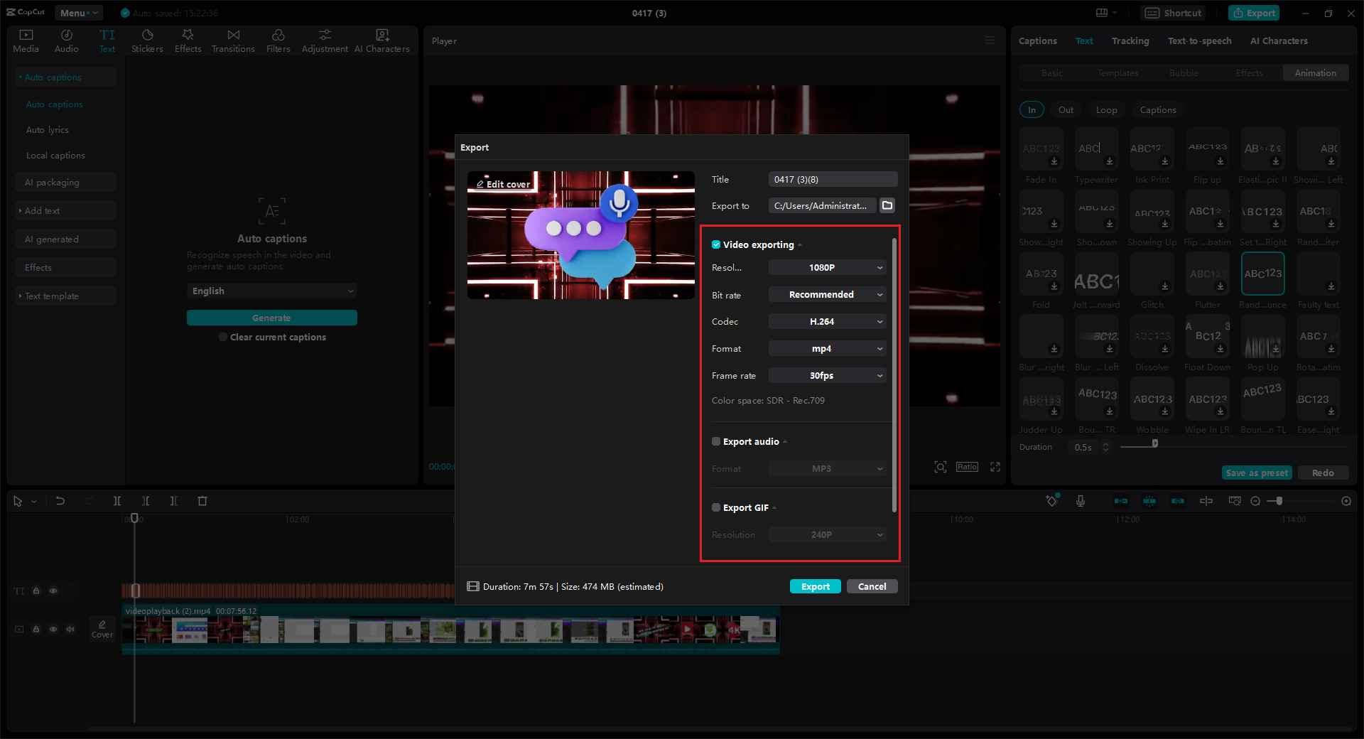 Export settings