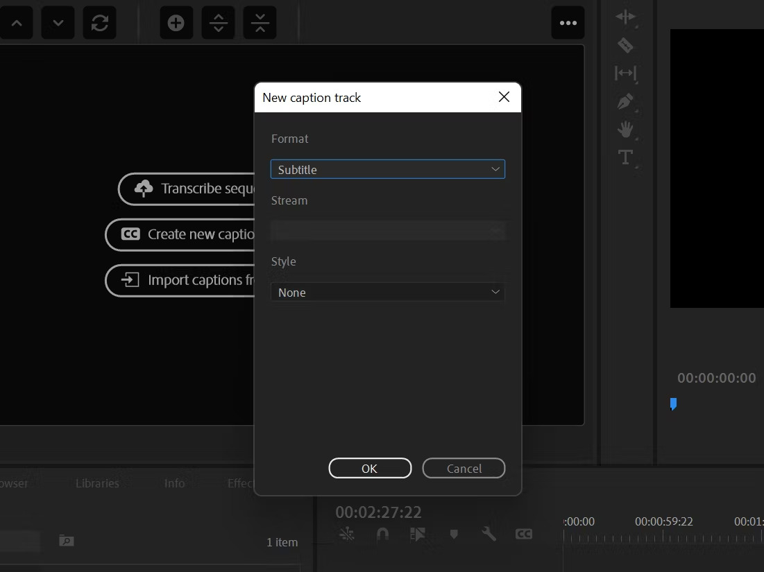 Manual captions feature in Adobe Premiere Pro