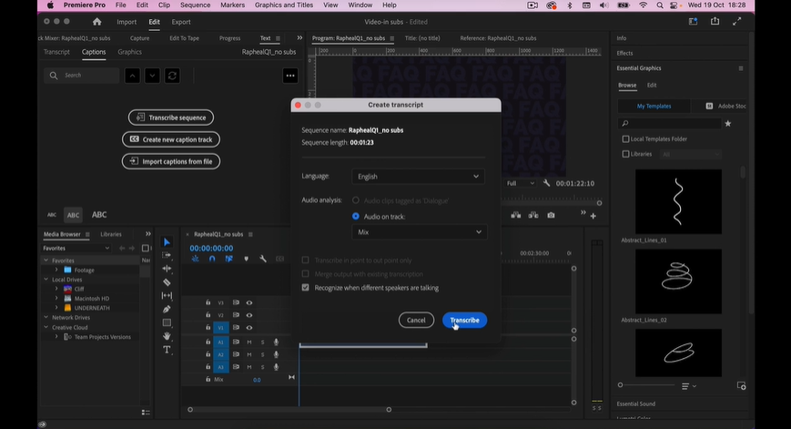 Captions panel in Premiere Pro