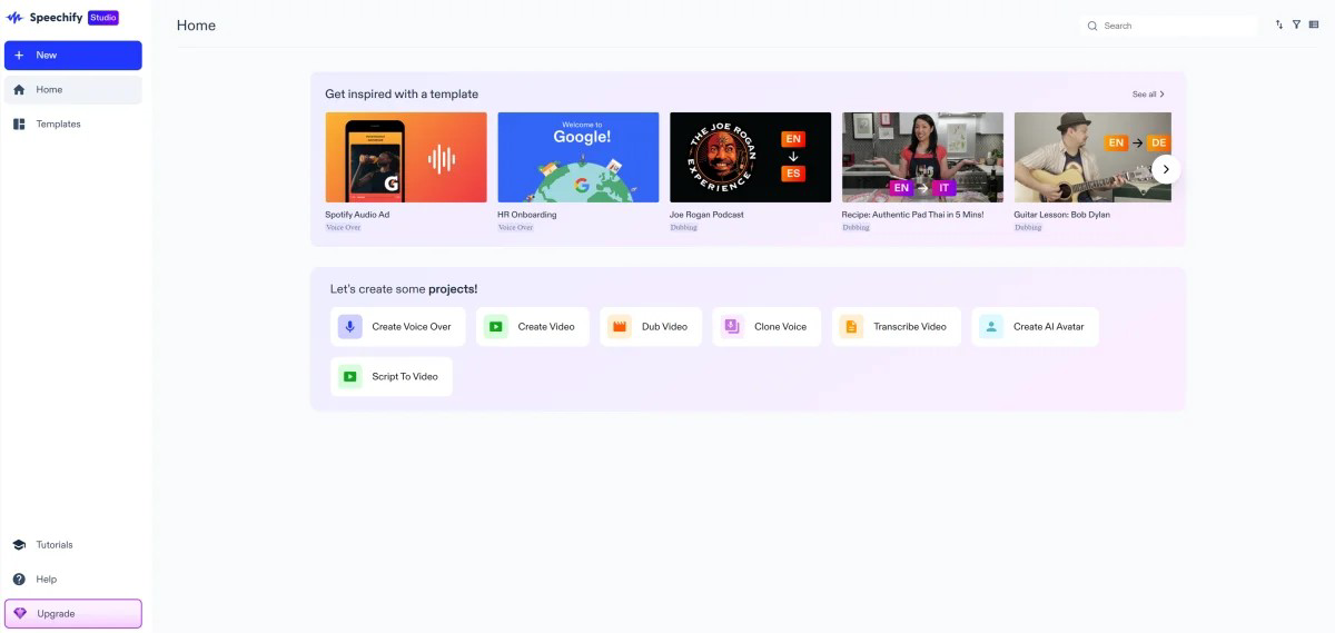 front interface screenshot of Speechify web platform