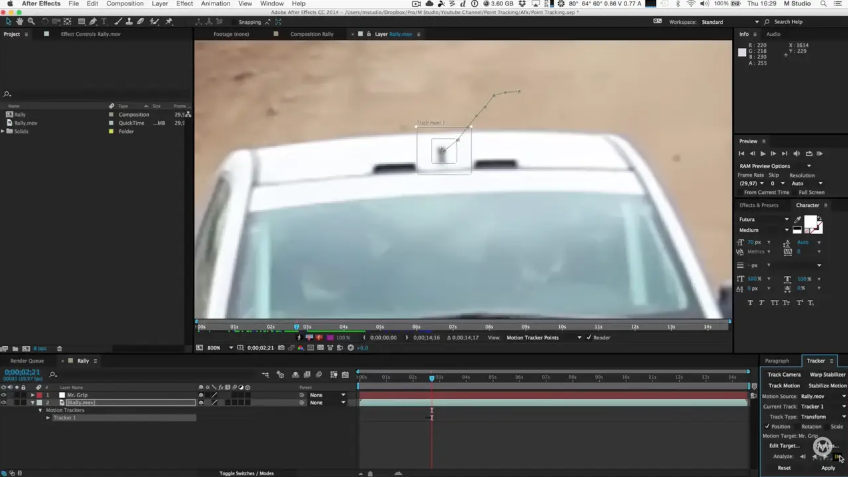 Single-point motion tracking After Effects