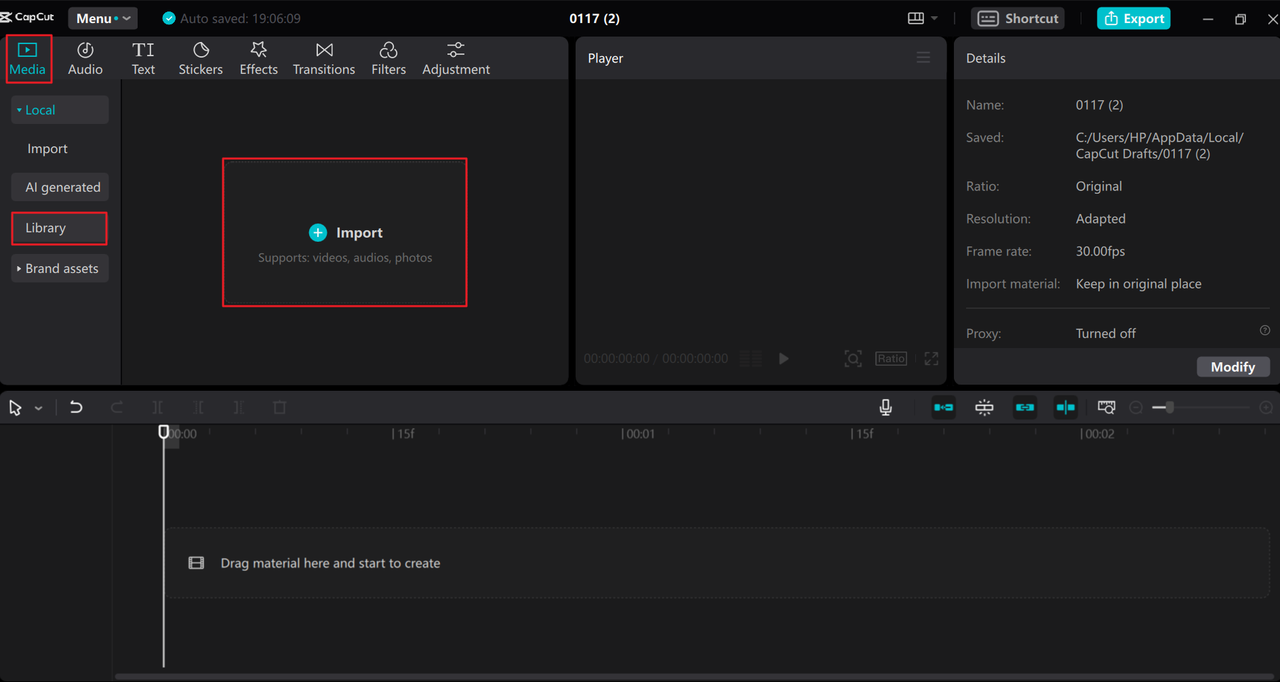 Upload a video to the CapCut desktop editor, a motion tracking After Effects alternative