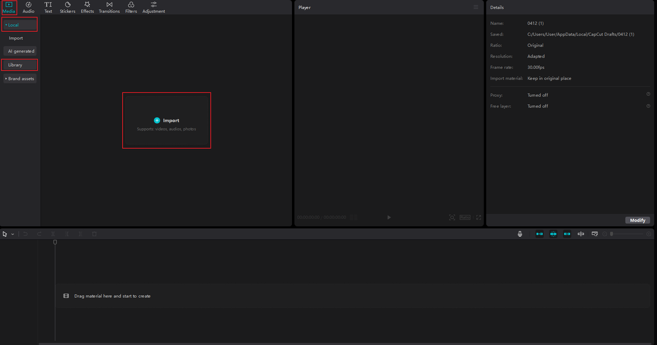 how to import media for motion track Premiere Pro on the CapCut desktop editor