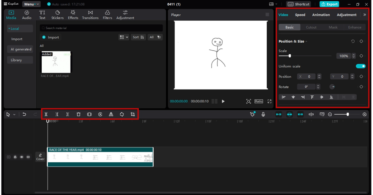 Edit animation in CapCut desktop editor