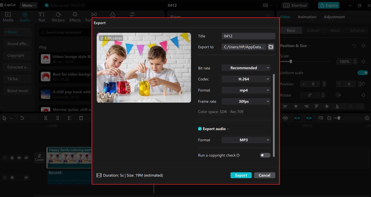 Share a video from the CapCut desktop YouTube audio recorder