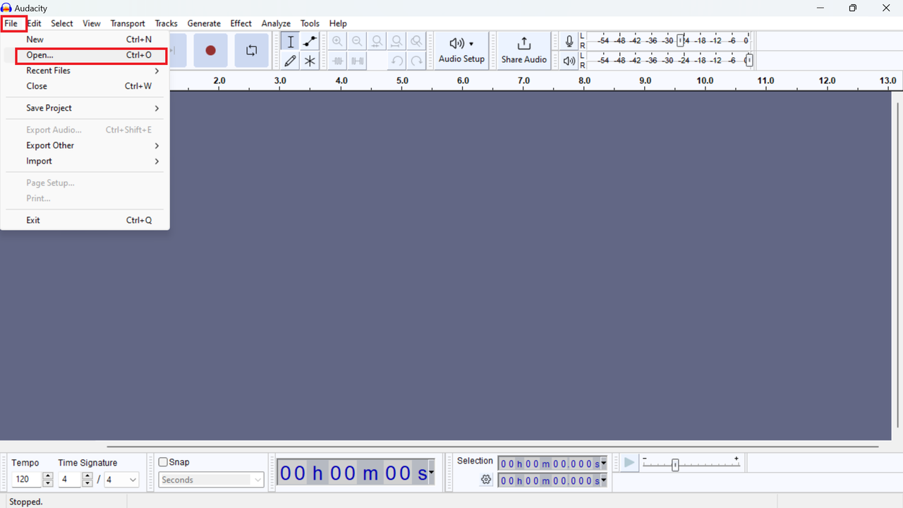 Upload audio on Audacity