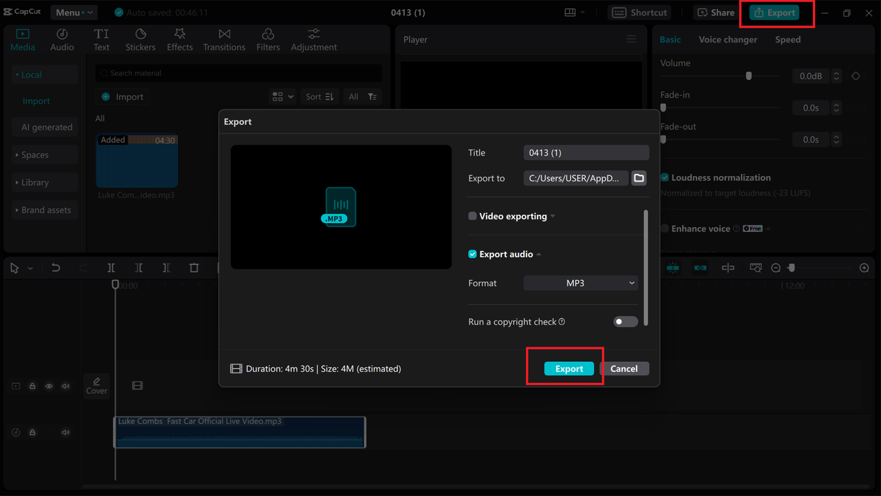 Export Audio from CapCut