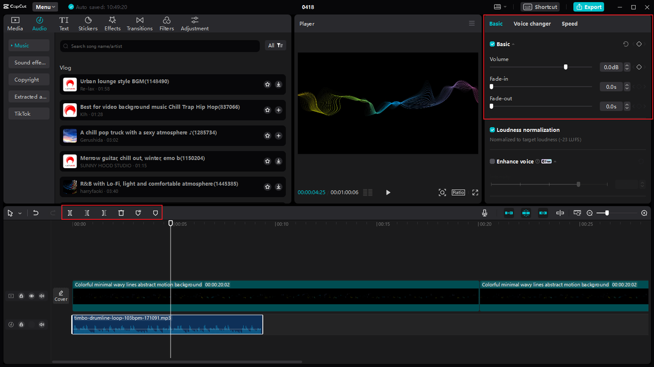 how to apply audio basic edits on the CapCut desktop video editor