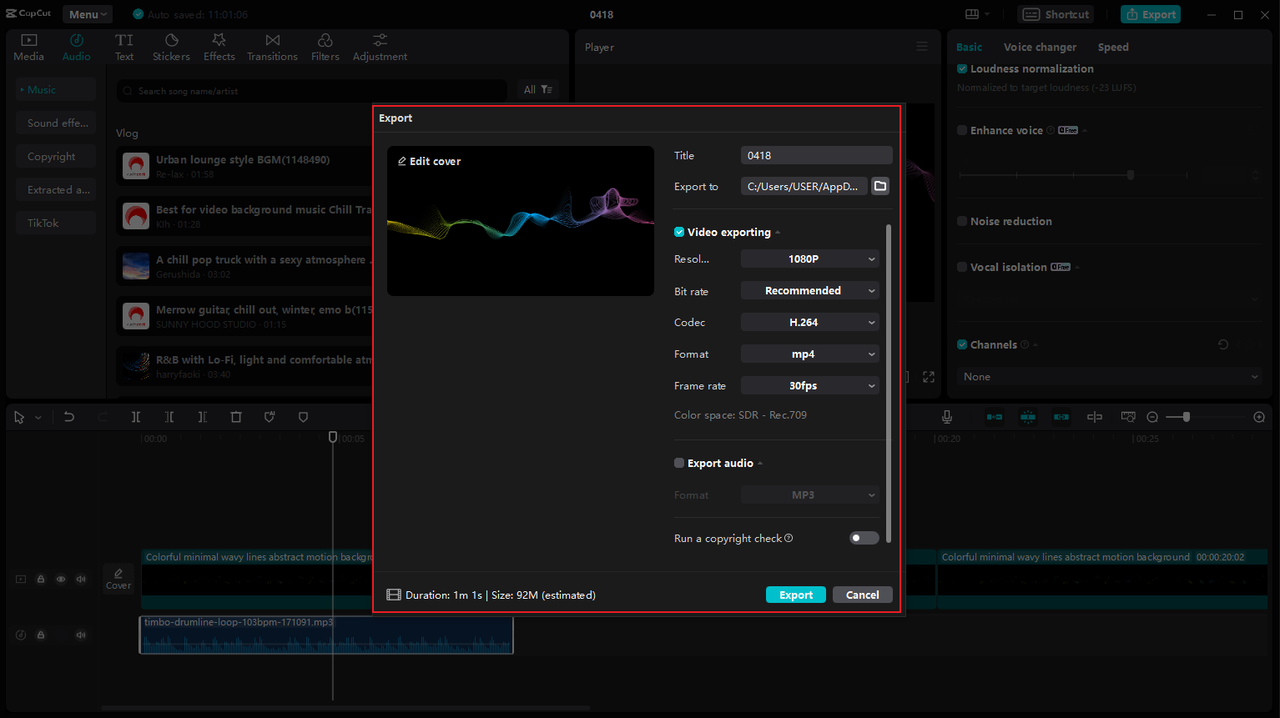 how to export edited audio files in CapCut desktop