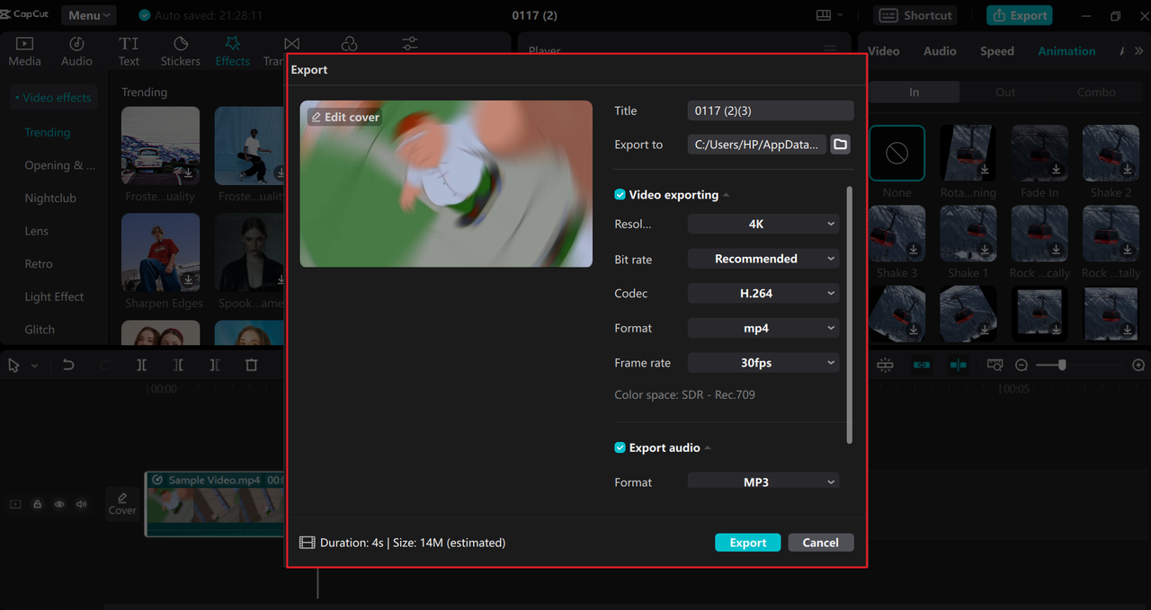Export a video from the CapCut desktop editor after you convert Twitter video to MP4