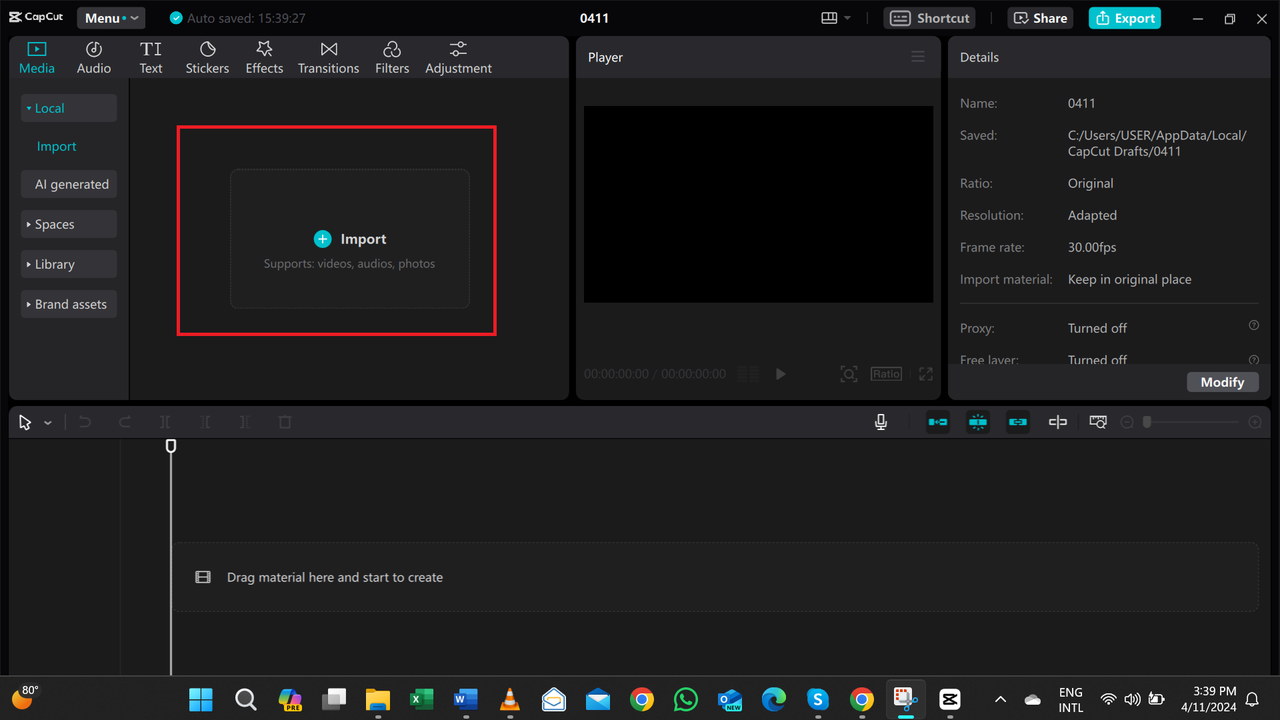 Importing videos to CapCut desktop for editing