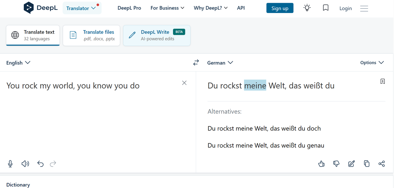 Translate English to German audio on DeepL