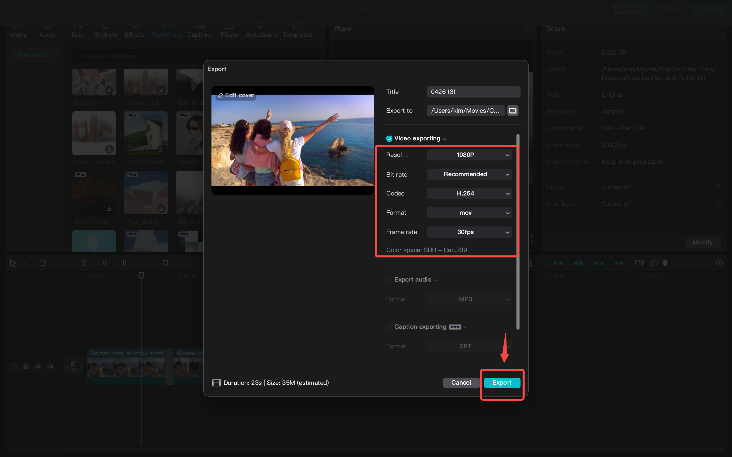 Export and share video