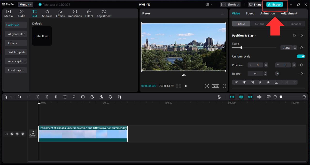 Image showing how to export edited brand assets on the CapCut desktop editor