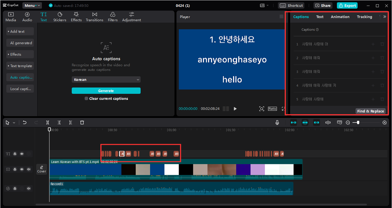 How to edit auto-generated captions on CapCut PC