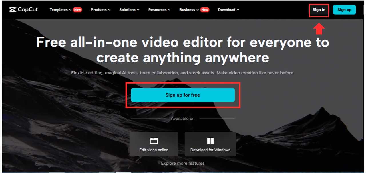 How to "Sign up" or "Sign in" to CapCut's online video editor