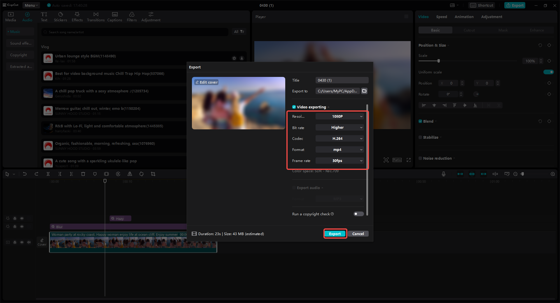 Export blurred videos