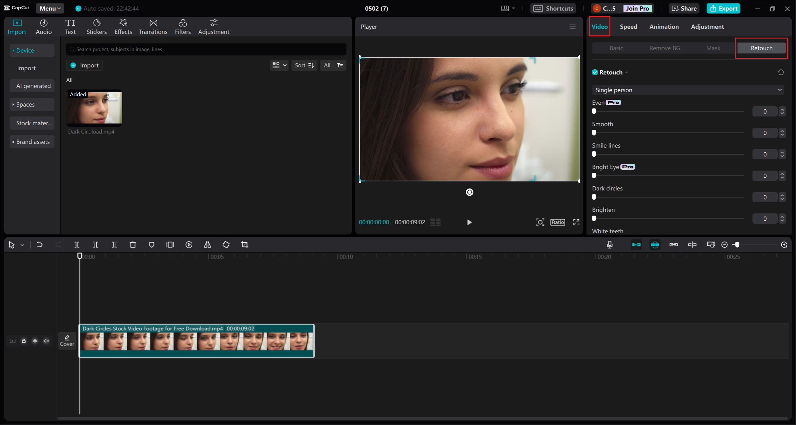 how to find retouch on CapCut