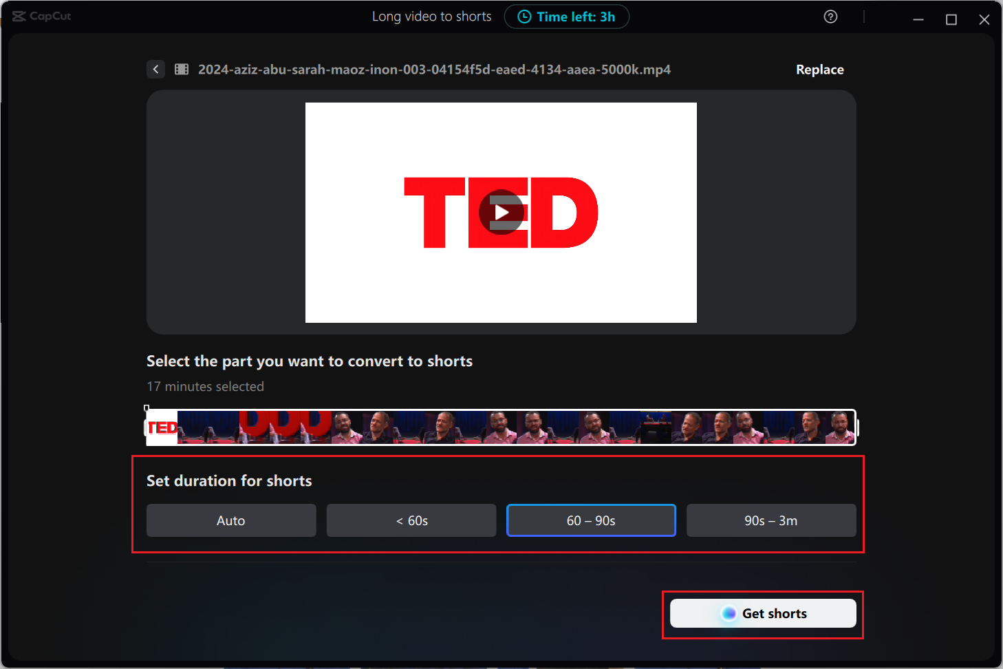 Convert long videos to shorts on CapCut