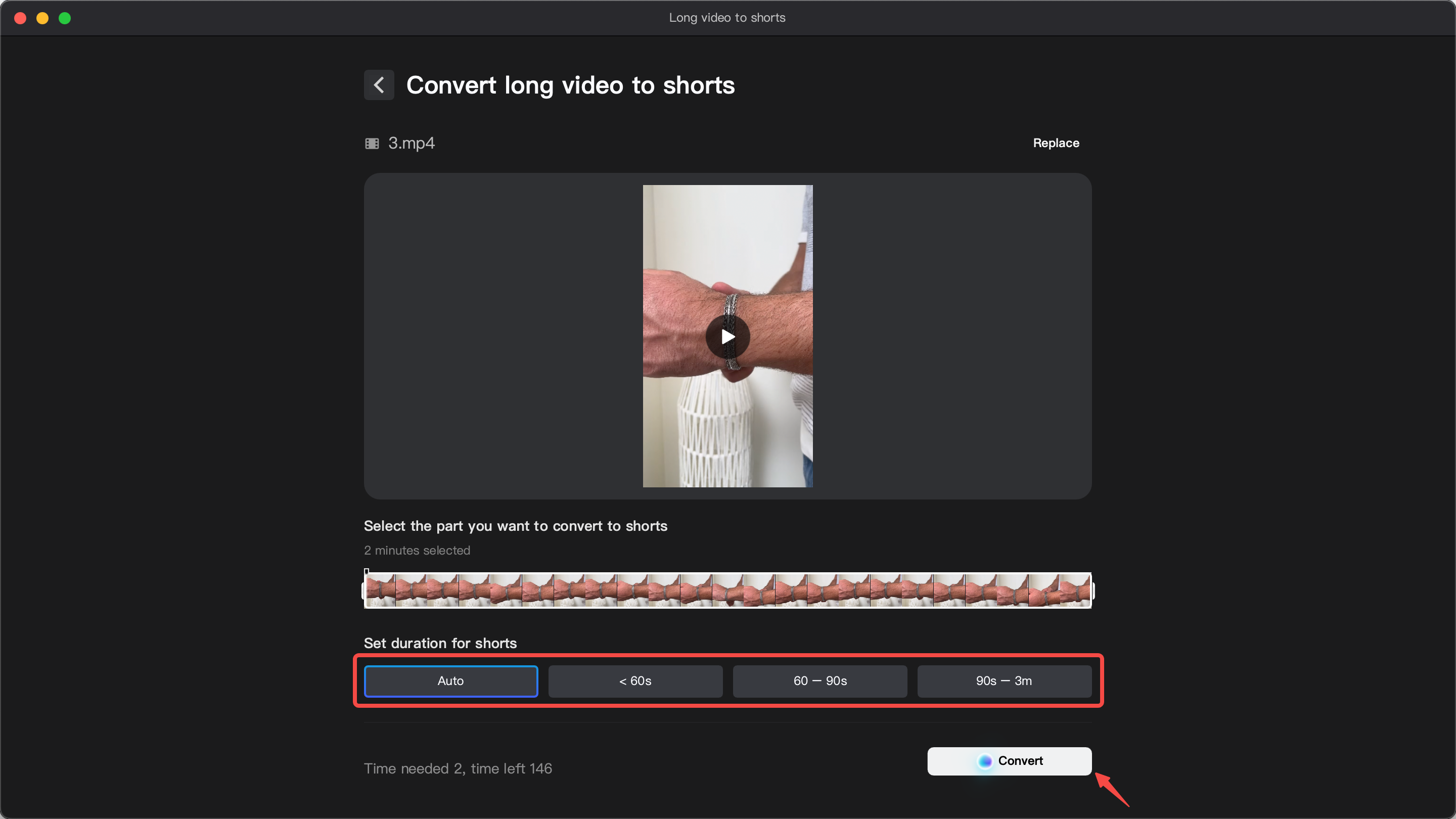 select the duration for the short video
