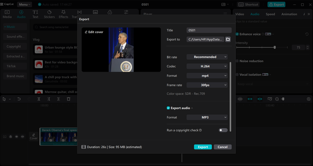 Resize your video to the 9:16 TikTok ad specs and export it from the CapCut desktop video editor