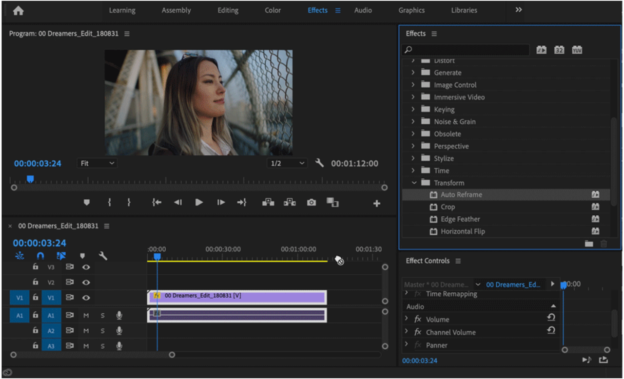 auto-reframe a clip on Premiere Pro