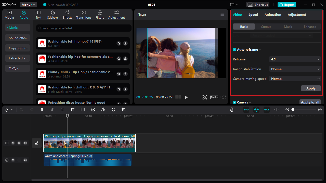 How to reframe your video using CapCut auto reframe