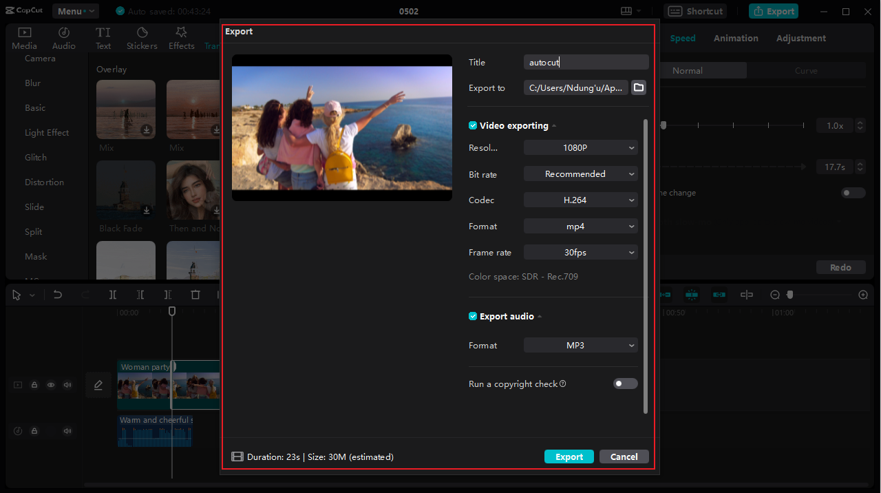 How to export video on CapCut PC